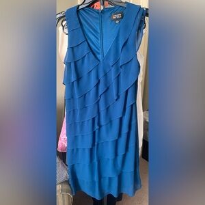 Blue Ruffle Adrianna Papell dress.
